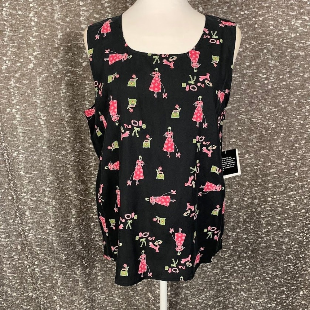NWT Sag Harbor Sleeveless Novelty Print Silk Top Poodle Preppy Women's 14